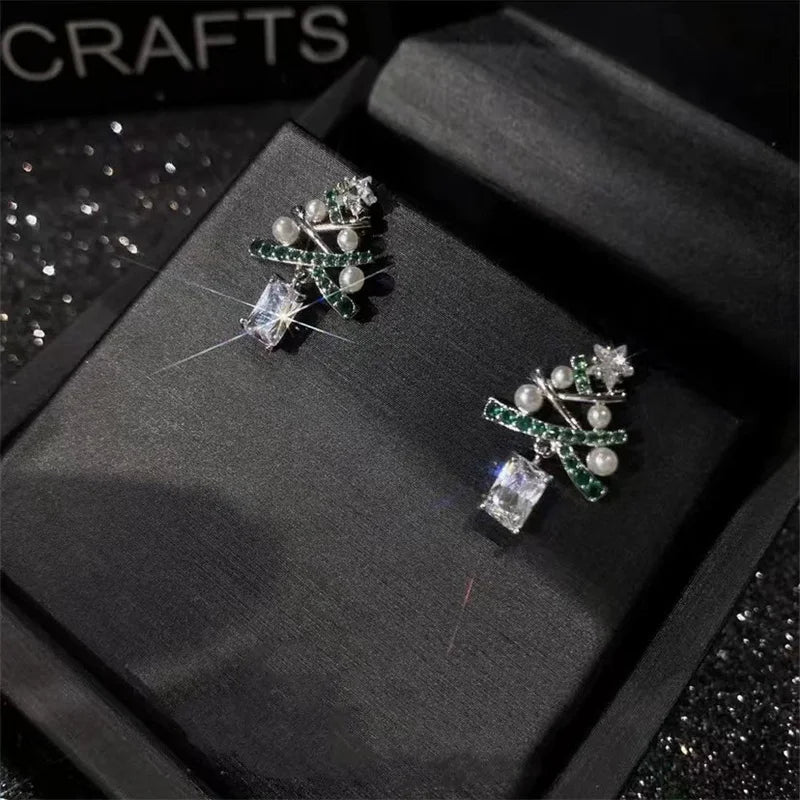 Women Colourful Zircon Christmas Tree Earring