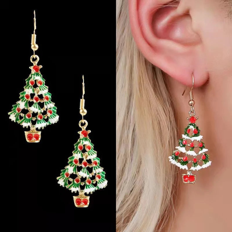 Women Colourful Zircon Christmas Tree Earring