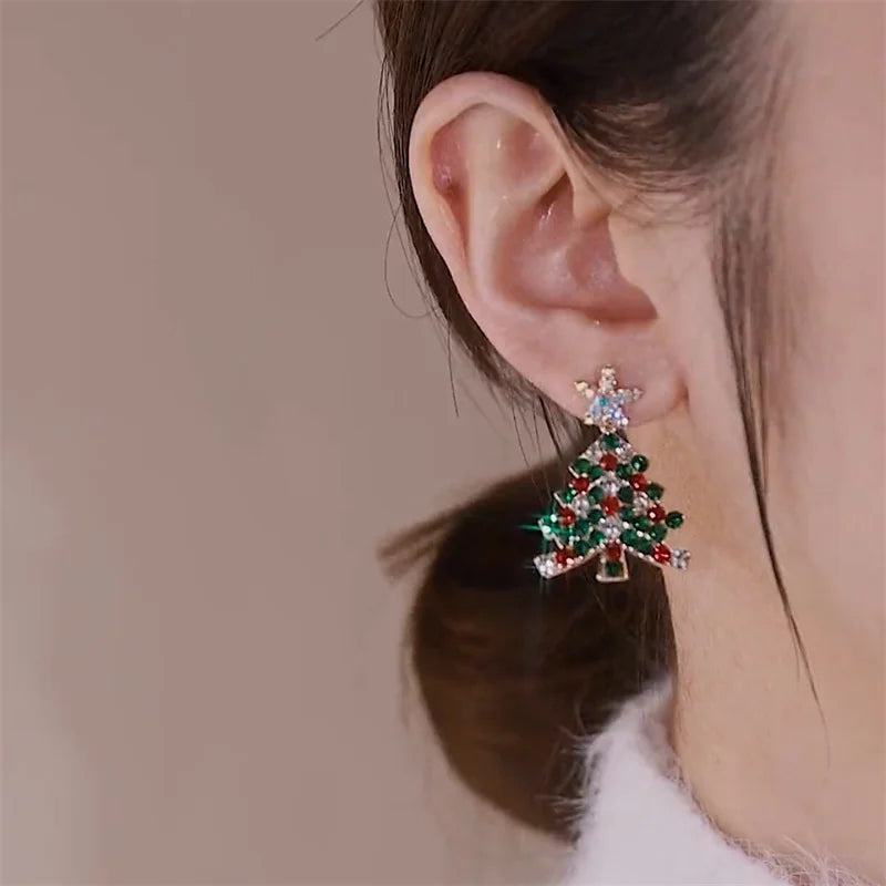 Women Colourful Zircon Christmas Tree Earring