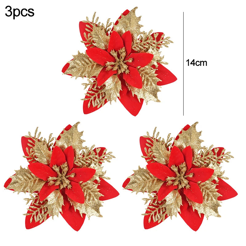 Glitter Christmas Flower Ornaments Set