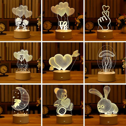 3D Lamp Heart-shaped LED Night Light