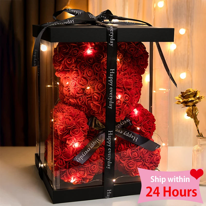 Valentine Rose Bear Lights Gift Box