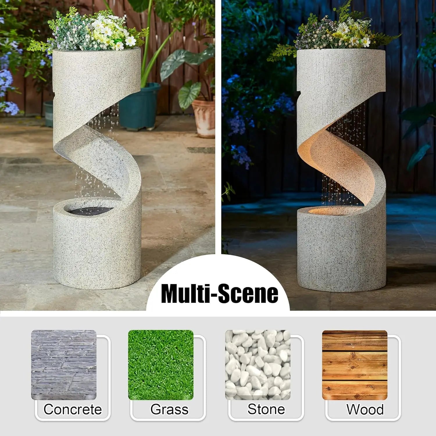 Outdoor LED Water Fountain Stone Planter