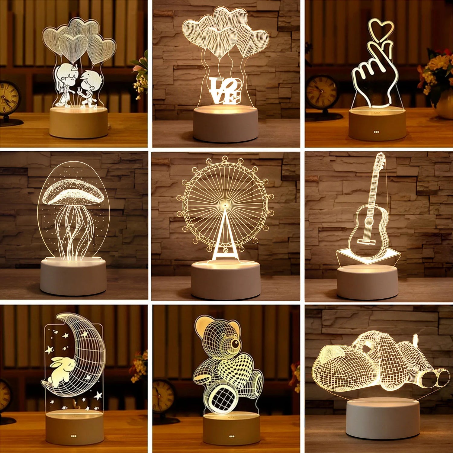 3D Lamp Heart-shaped LED Night Light