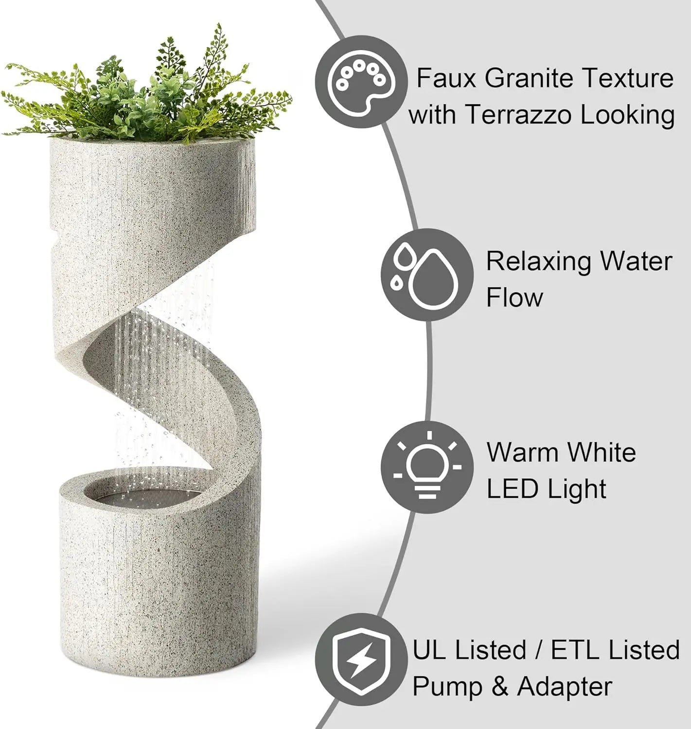 Outdoor LED Water Fountain Stone Planter