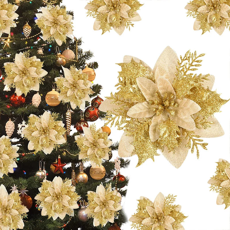 Glitter Christmas Flower Ornaments Set